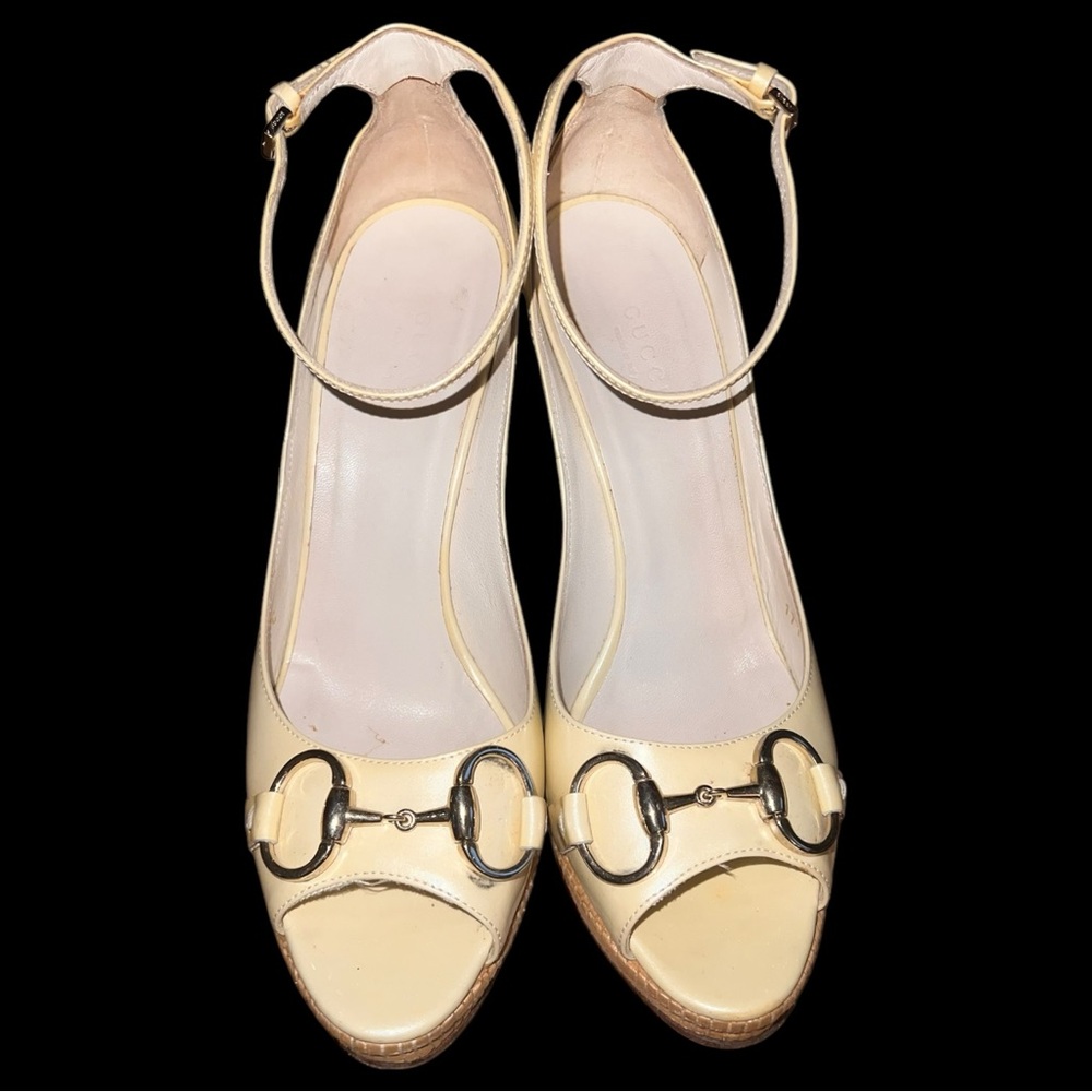 Gucci Cream Gold Heels with Ankle Strap
